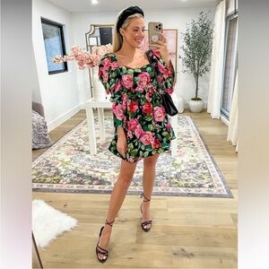 NWT Buddy Love Stassie Puff Sleeve Babydoll Mini Dress in Rosa